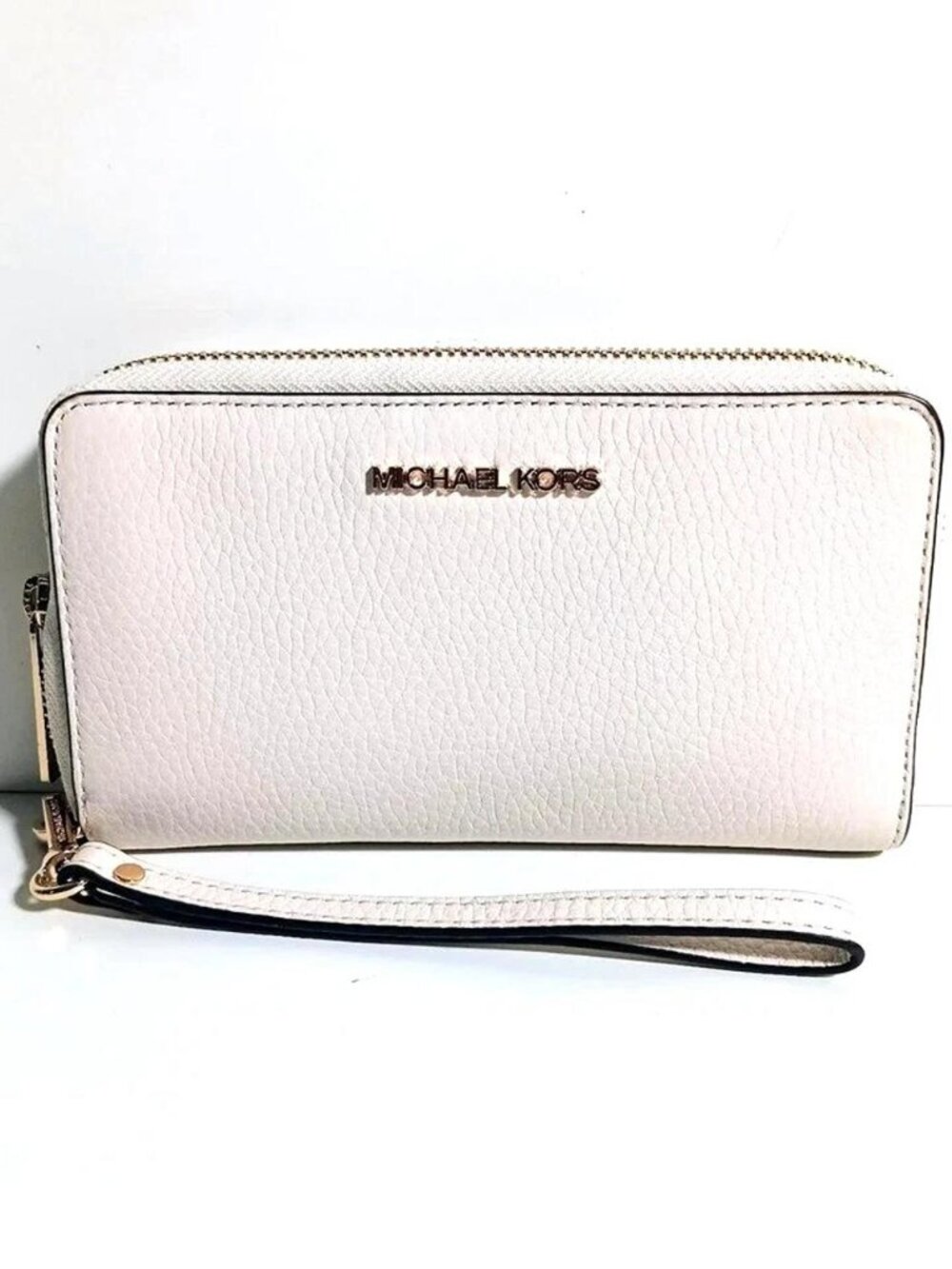 Michael Kors Jet Set Travel Large Phone Case Wallet Pebble Leather Light Cream